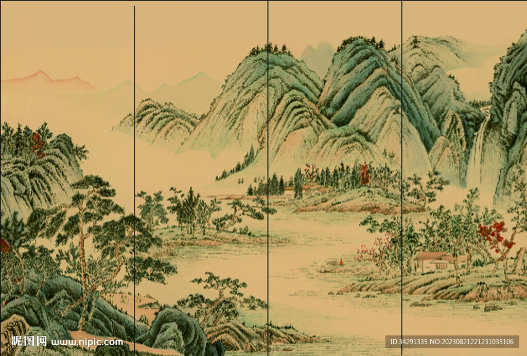 新中式山水 背景墙壁画 硬包