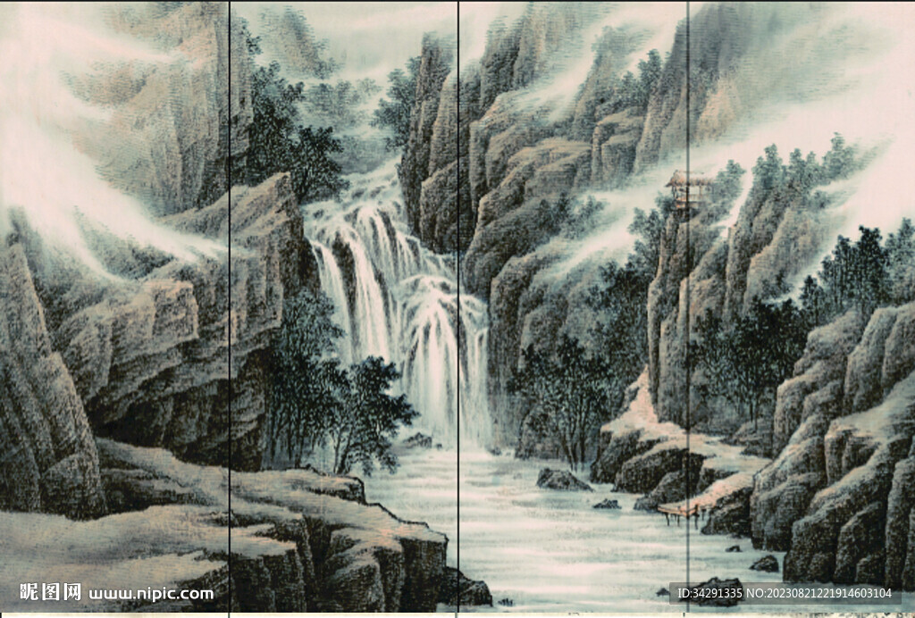 新中式山水 背景墙壁画 硬包