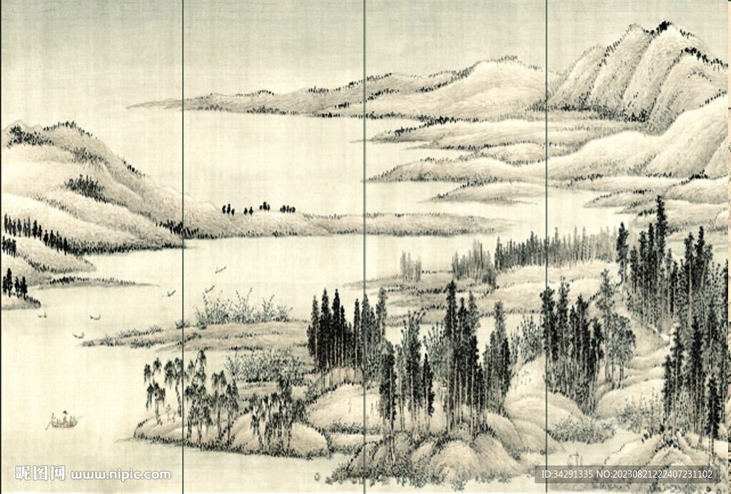 新中式山水 背景墙 壁画 硬包