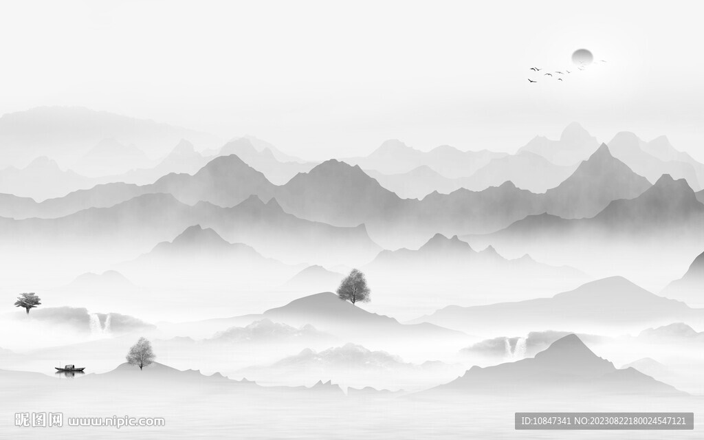 爆款 高档灰色山水 TIf分层