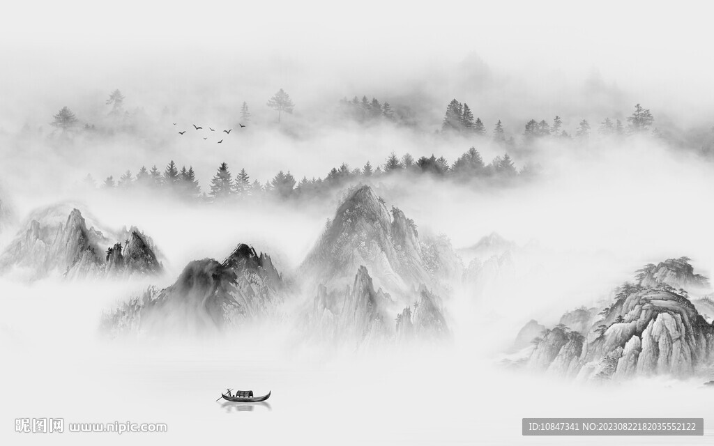 现代 最新灰色山水TIf分层画