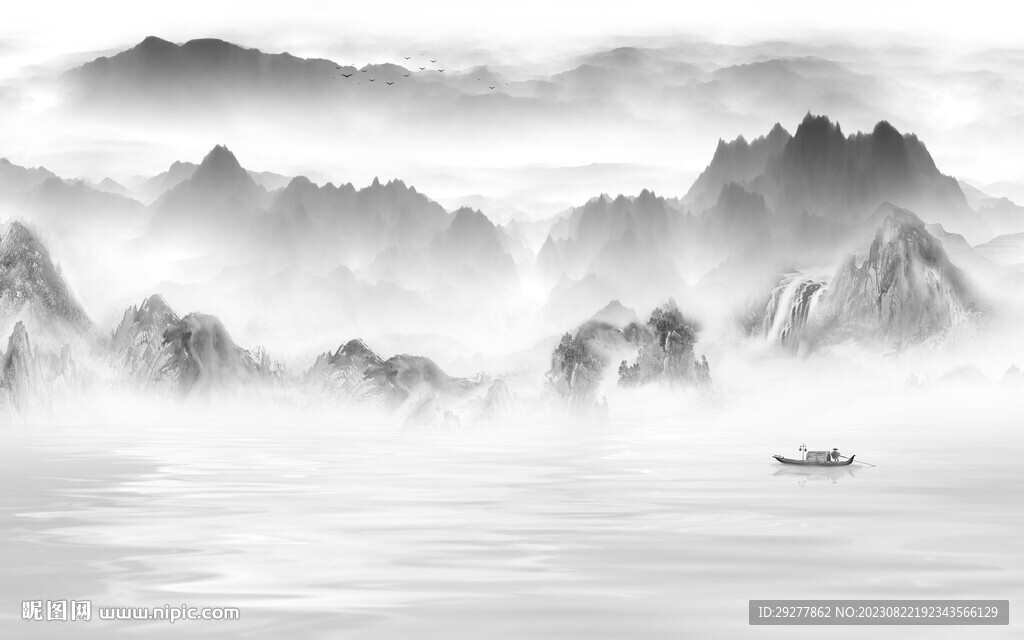 人气 现代灰色山水 TIf分层