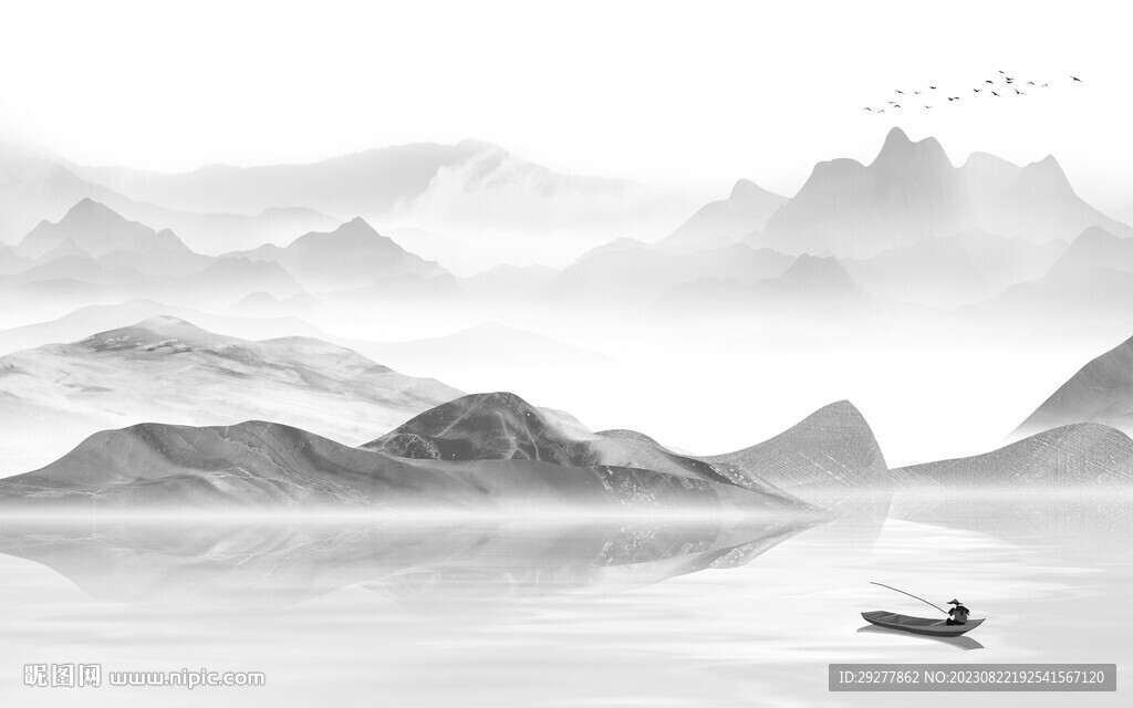 清晰 意境灰色山水 TIf分层