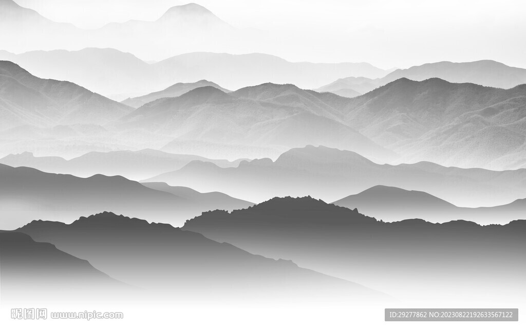 中式 意境灰色山水 TIf分层