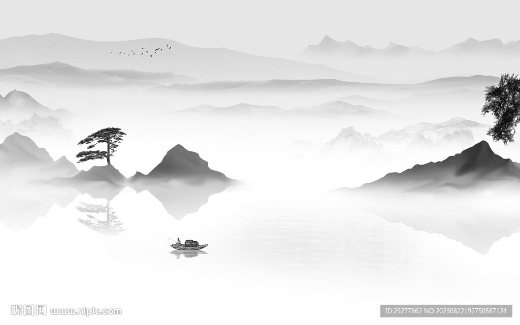 新品 意境灰色山水 TIf分层