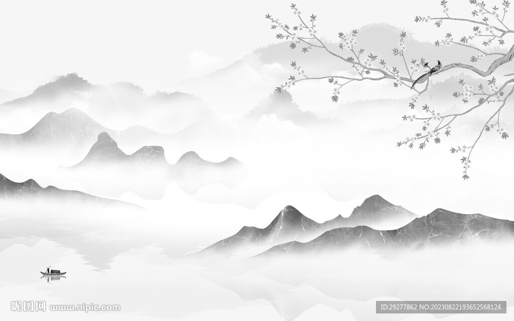 最新 意境灰色山水 TIf分层