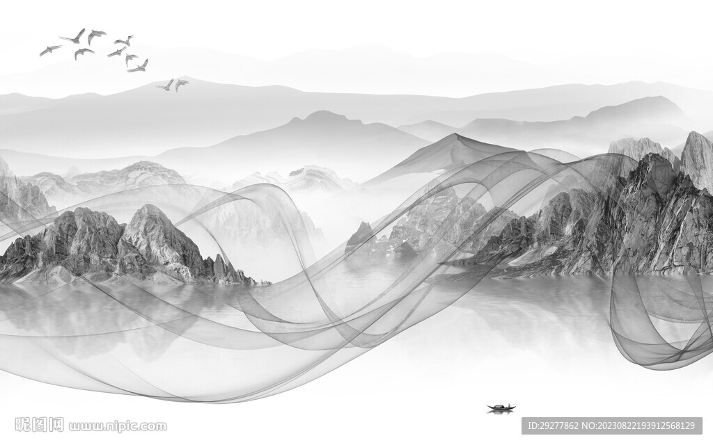 高雅 意境灰色山水 TIf分层