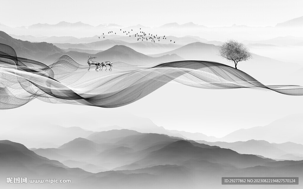 高端 意境灰色山水 TIf分层