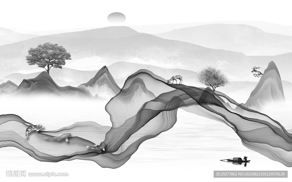 简约 意境灰色山水 TIf分层