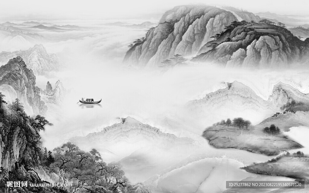 高清 意境灰色山水 TIf分层