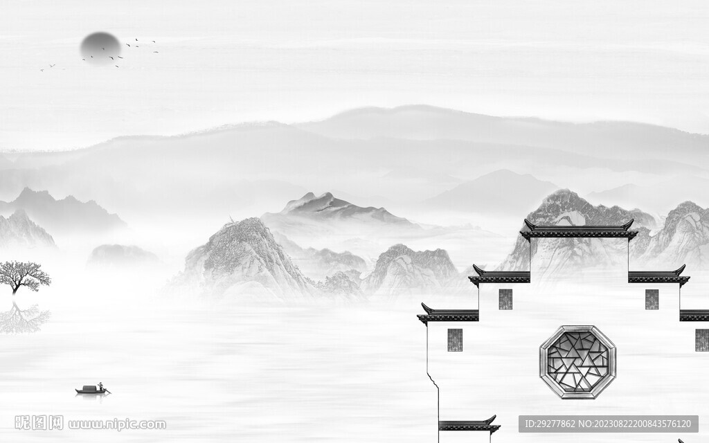 高雅 灰色高清山水 TIf分层