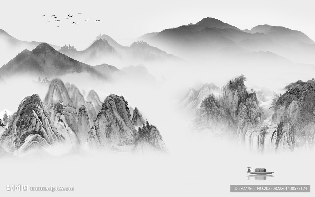 简约 灰色高清山水 TIf分层