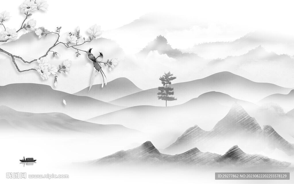 客厅 灰色山水背景 TIf分层