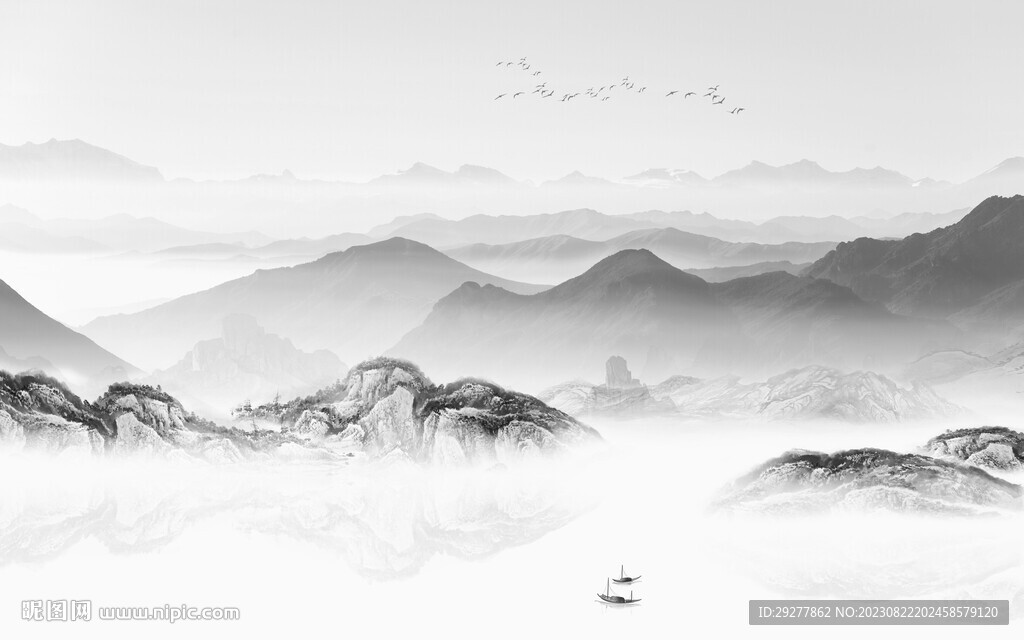 别墅 灰色山水背景 TIf分层