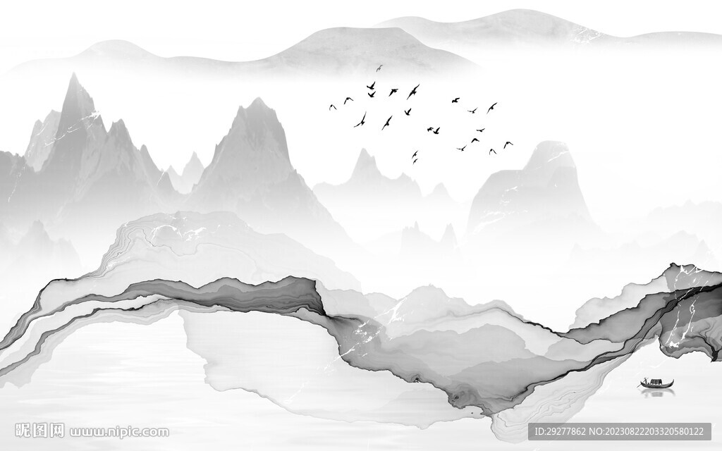 最新 灰色山水背景 TIf分层