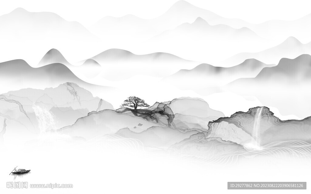 高档 灰色山水背景 TIf分层