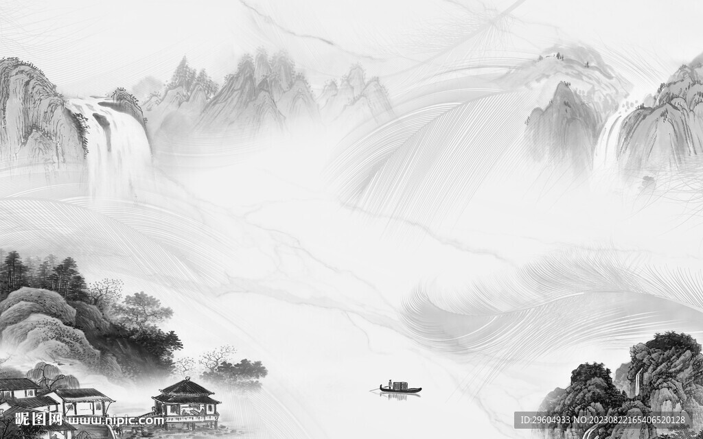 高雅 高清灰色山水 TIF分层