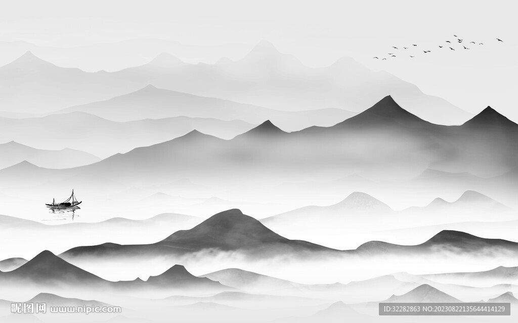 高清 高端灰色山水 tiF分层