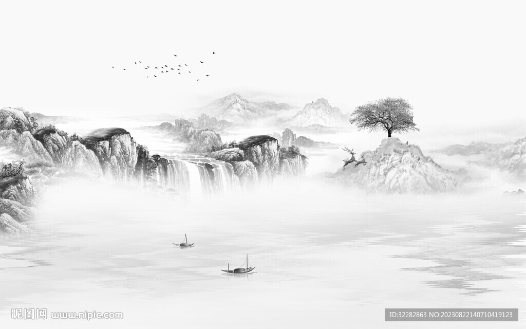 简约 高端灰色山水 tiF分层