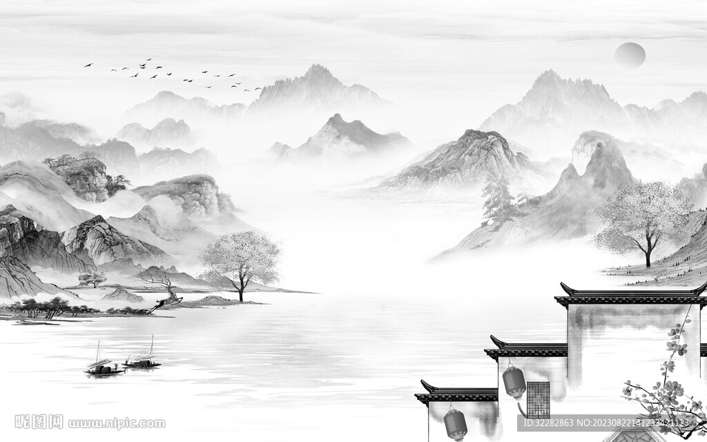 现代 高端灰色山水 tiF分层