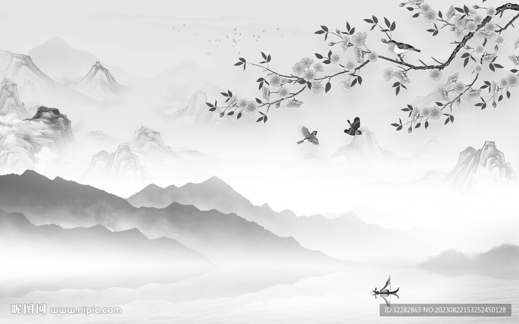 爆款 简约灰色山水 TiF分层