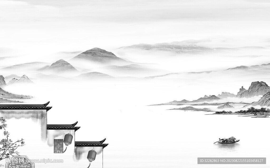 别墅 简约灰色山水 TiF分层