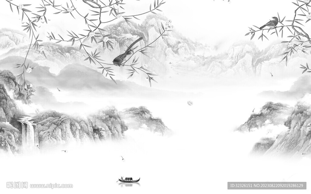 客厅 灰色高档山水 tif分层