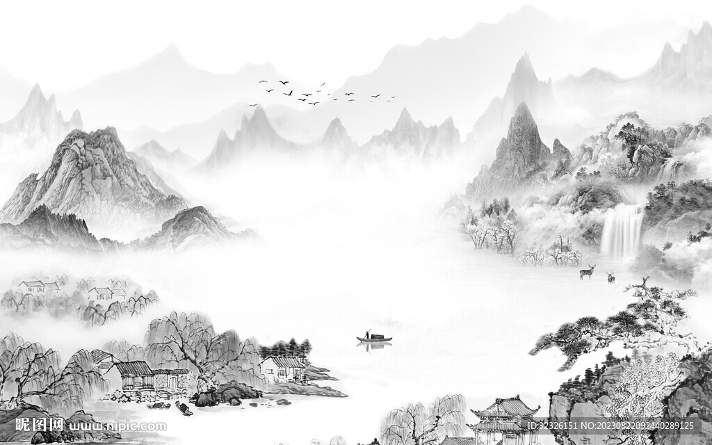 新传 灰色高档山水 tif分层