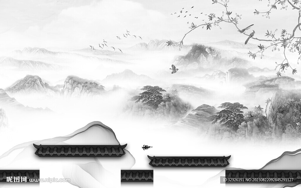 新品 灰色高档山水 tif分层