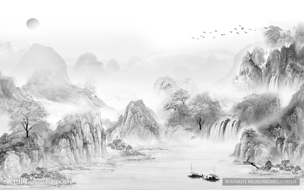 最新 灰色高档山水 tif分层