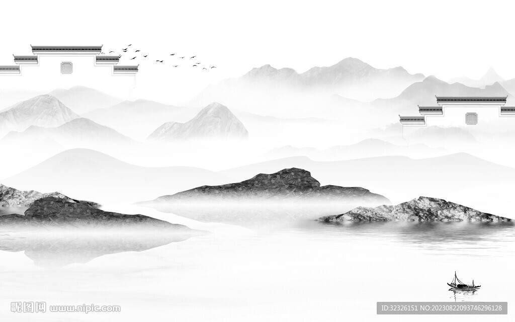 高端 灰色高档山水 tif分层