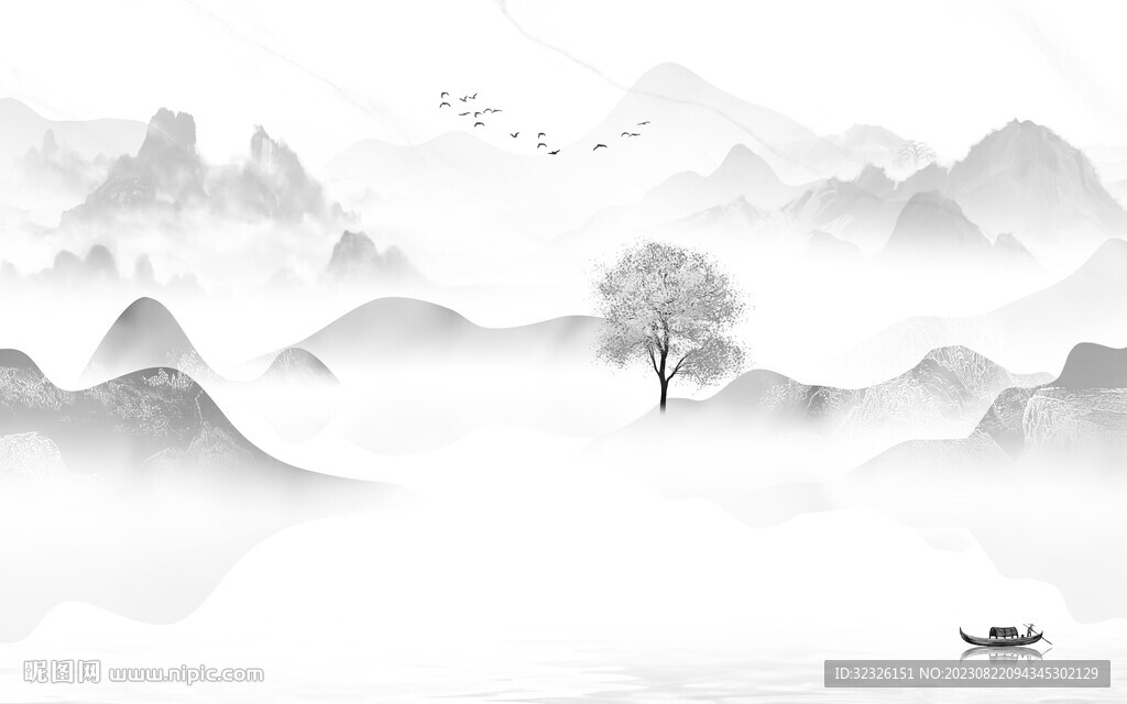 现代 灰色高档山水 tif分层