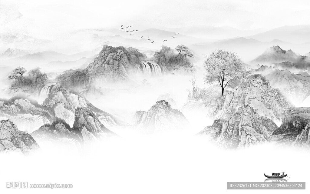 人气 灰色高档山水 tif分层