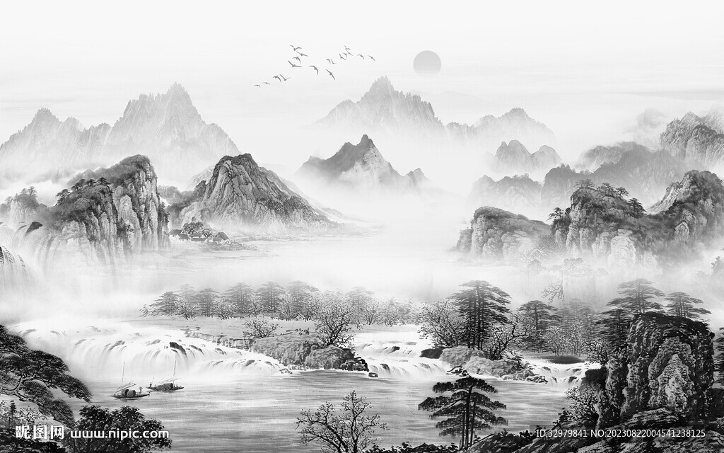 新品 大气灰色山水 TiF分层