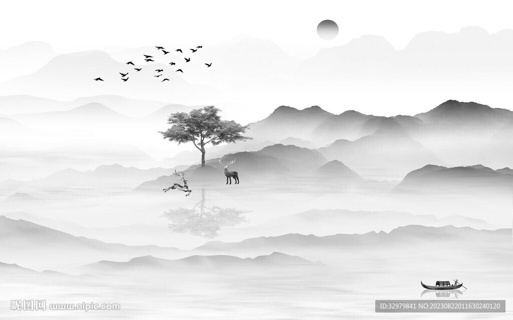 人气 大气灰色山水 TiF分层