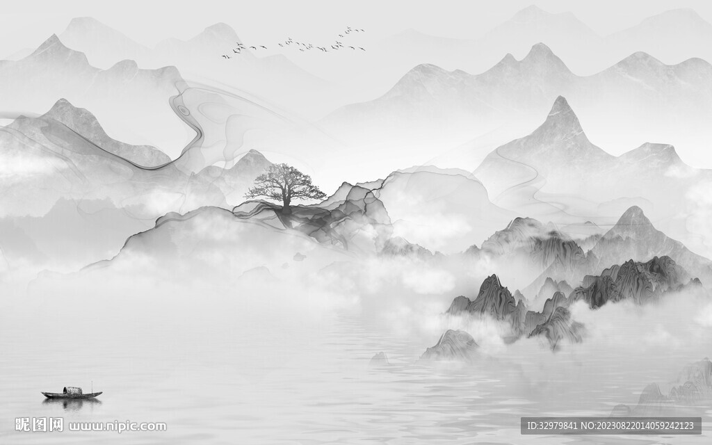 高清 新品灰色山水 TiF分层