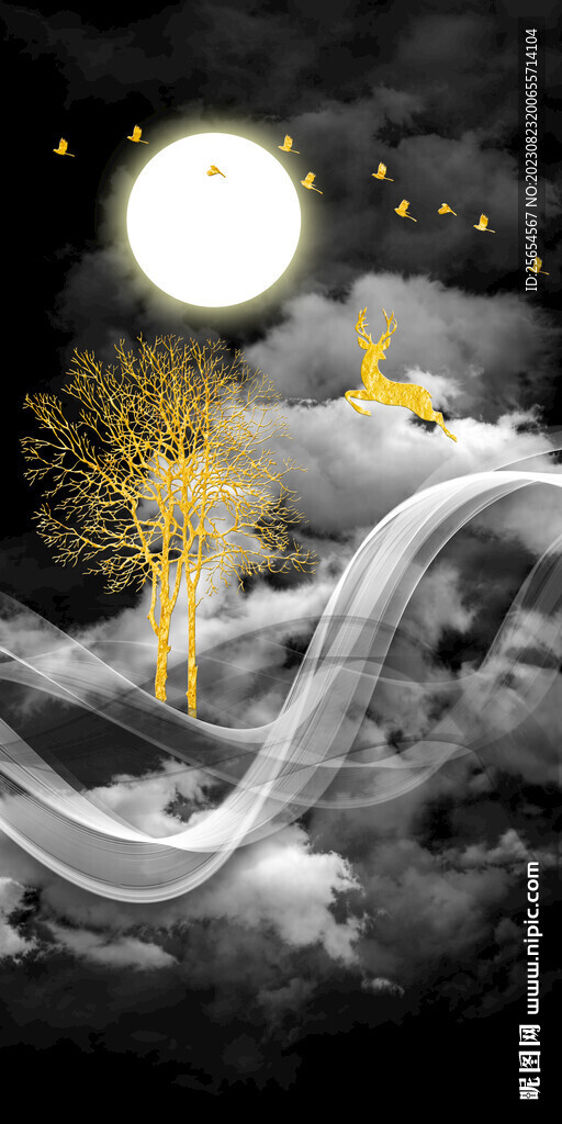 北欧风抽象森林天空麋鹿玄关