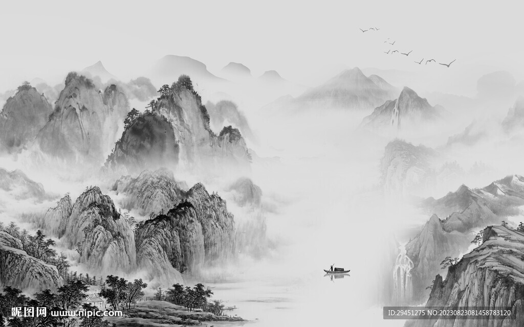 清晰 奢雅灰色山水 TiF分层