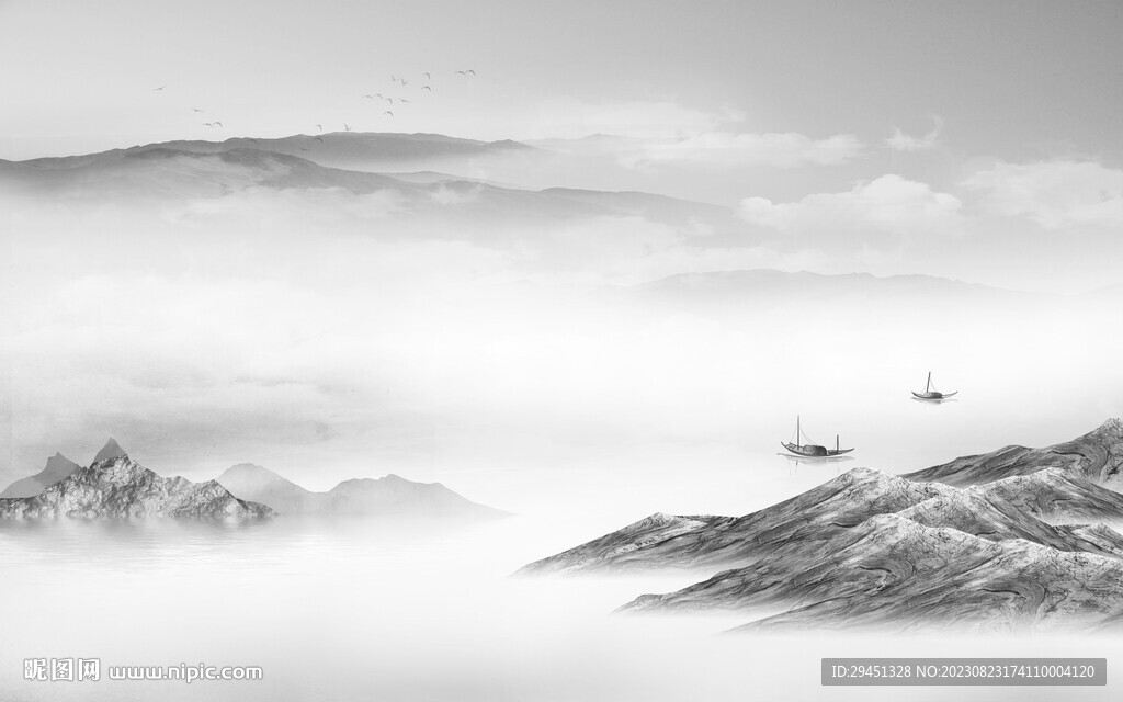 淡雅 灰色新山水画 TiF分层