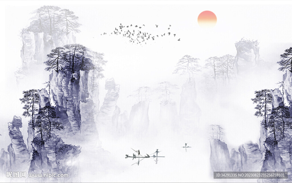 中式国画山水中式电视背景墙