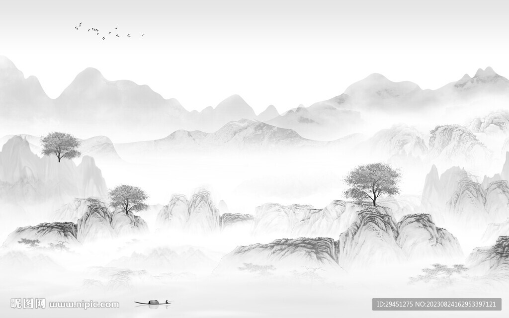 最新 灰色中式山水 TiF分层