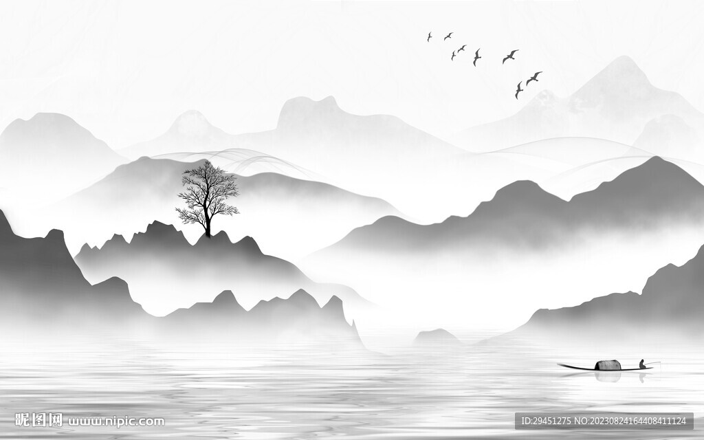 高档 奢雅灰色山水 TiF分层