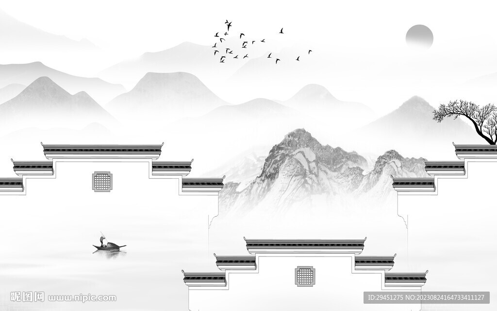 高端 灰色中式山水 TiF分层