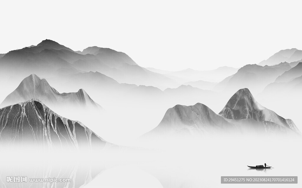 意境 灰色中式山水 TiF分层