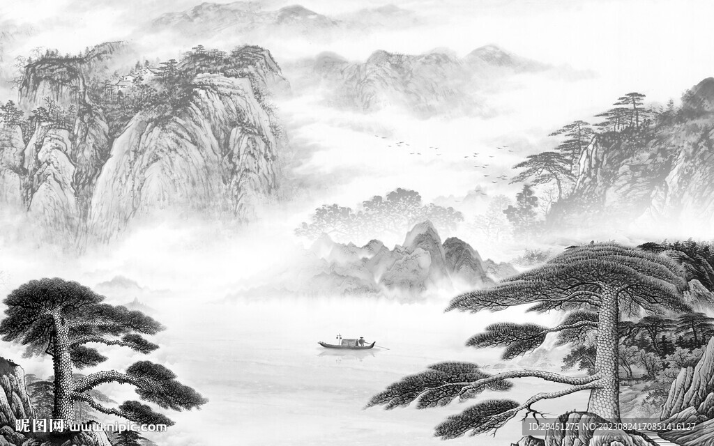 别墅 灰色中式山水 TiF分层