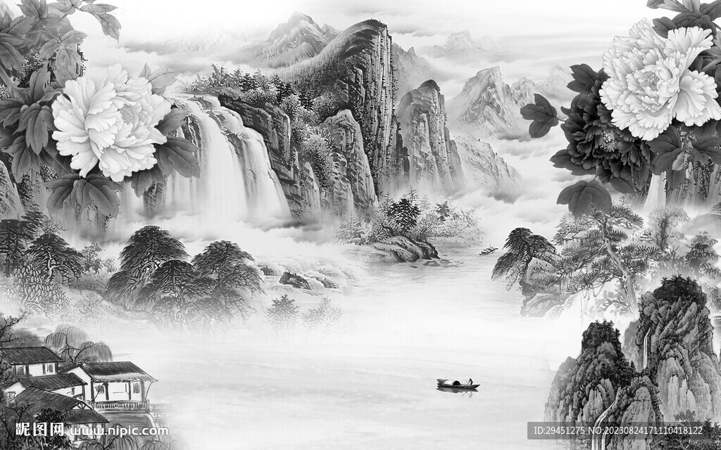 现代 灰色中式山水 TiF分层