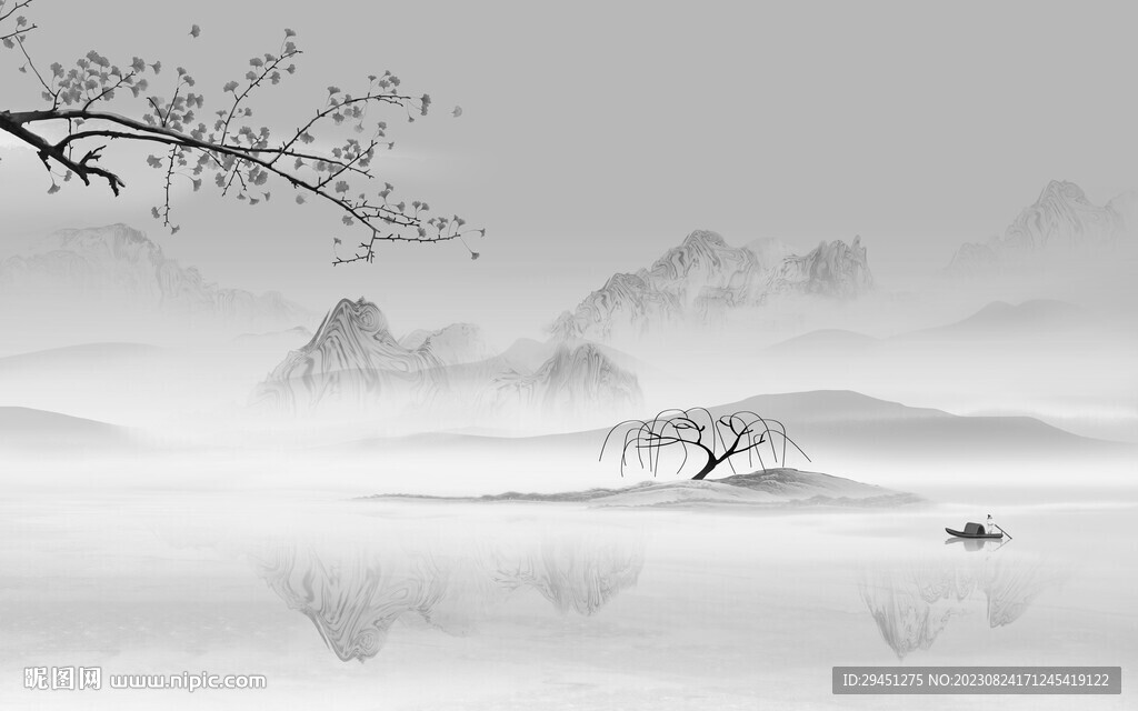 人气 灰色中式山水 TiF分层