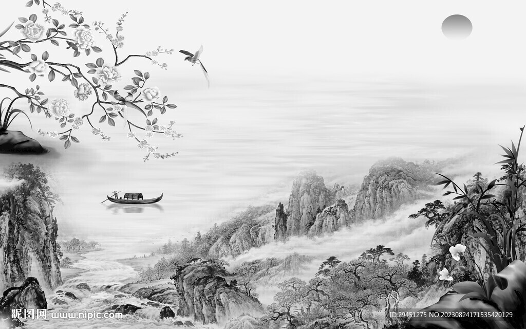 大气 灰色中式山水 TiF分层