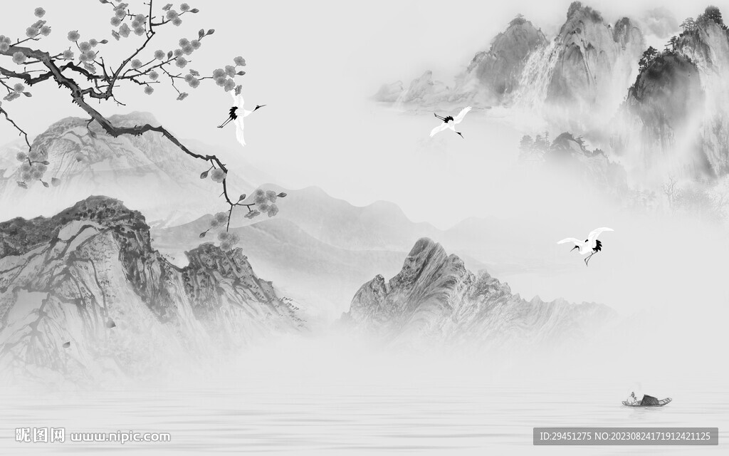 新品 灰色中式山水 TiF分层