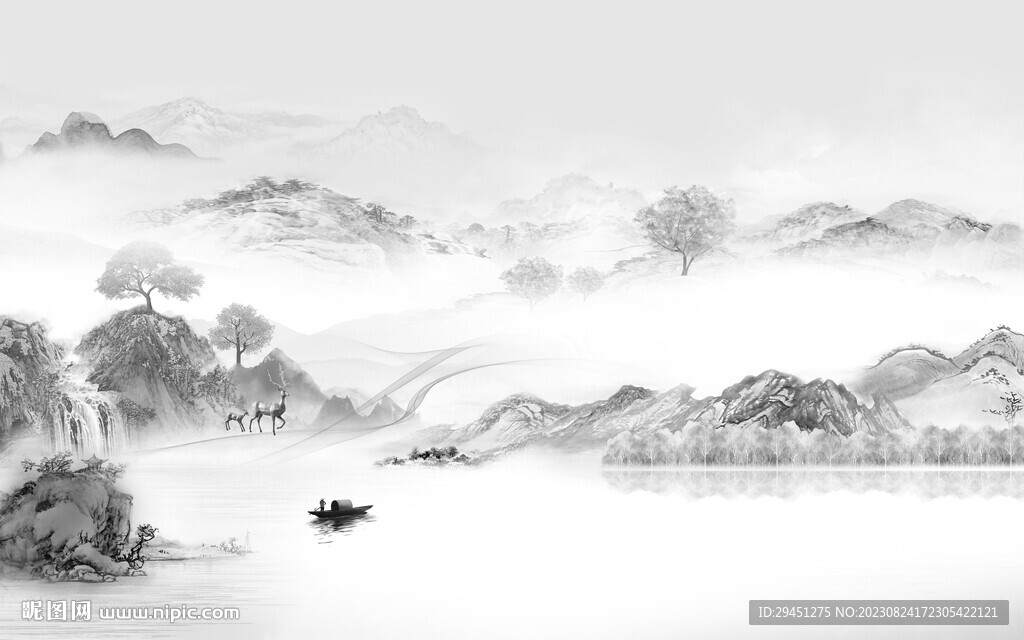 爆款 灰色中式山水 TiF分层